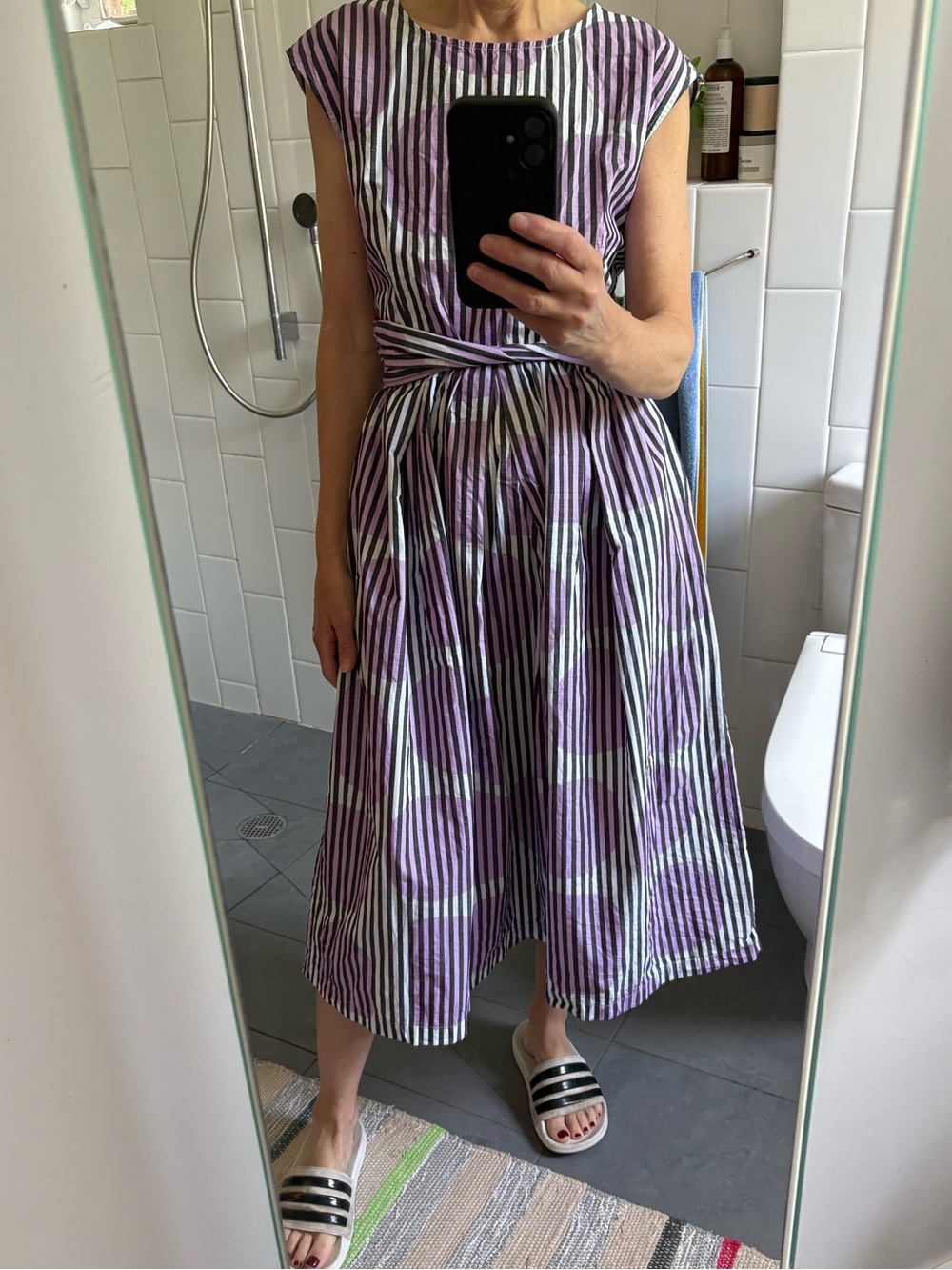 Gorman Lilac/Black/White Cotton Midi Dress with Wrap Tie